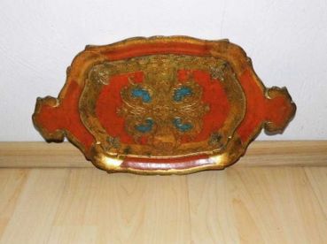 altes Florentiner Holztablett, Barockstil, Handarbeit