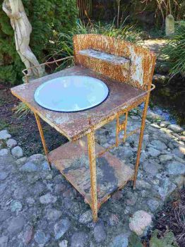 Preview: alter Waschtisch um 1890 mit Handtuchhalter, emaille Schale, shabby chic