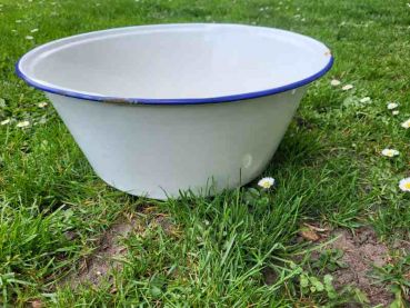 Preview: weiße emaille Schüssel, Waschschüssel, Pflanzschale, Pflanztopf