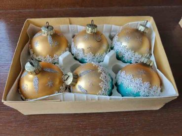 6 DDR Weihnachtskugeln, Christbaumschmuck, Weihnachtsbaum, Weihnachtsschmuck Lauscha