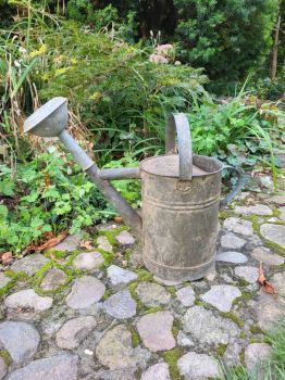 alte Zinkgießkanne mit Tülle, 6 Liter