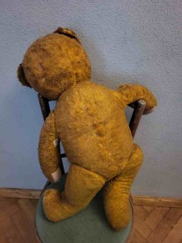 großer Teddy Holzwolle alt Gelb, Dachbodenfund Nachlass