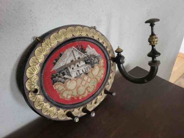 Preview: alter Biedermeier Hutgarderobe Hutständer Huthalter mit Stickerei