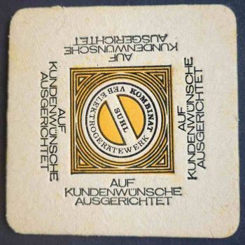 Bierdeckel vom Betrieb VEB Elektrogerätewerk Suhl