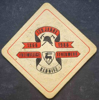 Bierdeckel aus Sebnitz / 120 Jahre freiwillige Feuerwehr, 1868 - 1988