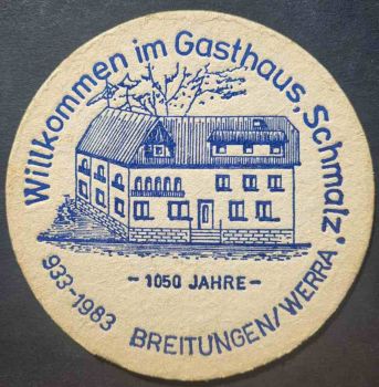 Bierdeckel vom Gasthaus Schmalz, Breitungen / Werra