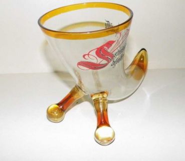 dekoratives Glashorn, Trinkhorn mit Spruch