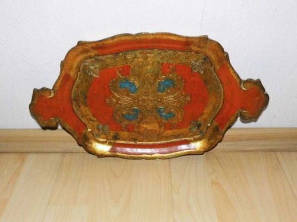 altes Florentiner Holztablett, Barockstil, Handarbeit