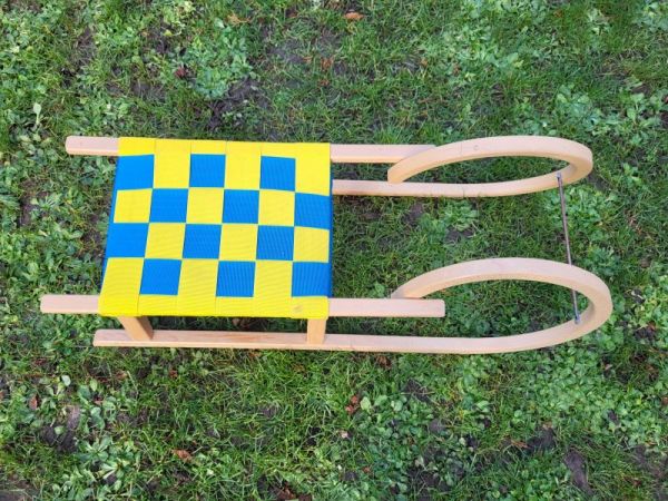 alter Schlitten, Hornschlitten 92 cm lang Holzschlitten