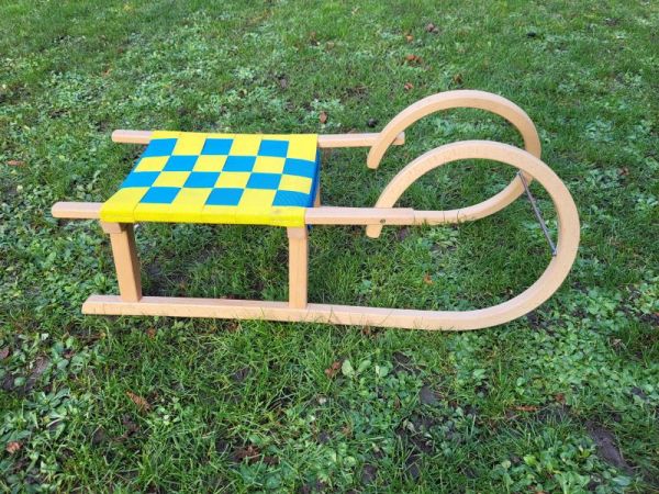 alter Schlitten, Hornschlitten 92 cm lang Holzschlitten