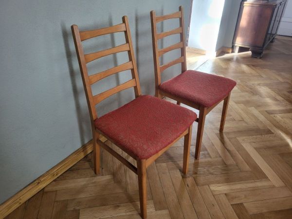 2 alte Polsterstühle aus den 60er 70er Jahren, roter Bezug, Polster