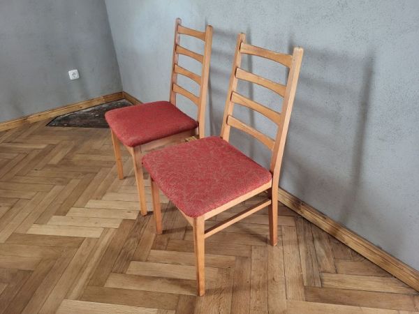 2 alte Polsterstühle aus den 60er 70er Jahren, roter Bezug, Polster
