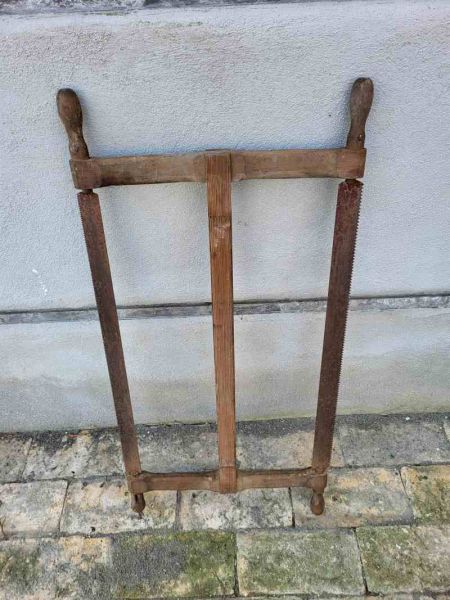 alte Säge Handsäge Holzsäge Gestellsäge Spannsäge Schreiner Zimmermann Holz Deko