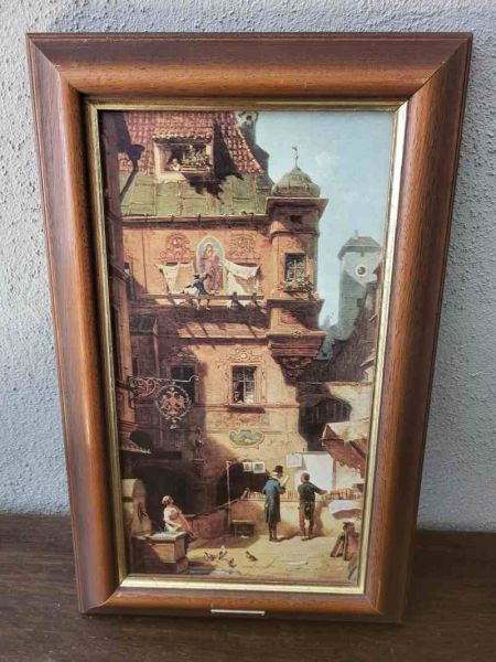 Kunstdruck Carl Spitzweg mit Holzrahmen / Münchener Altstadt