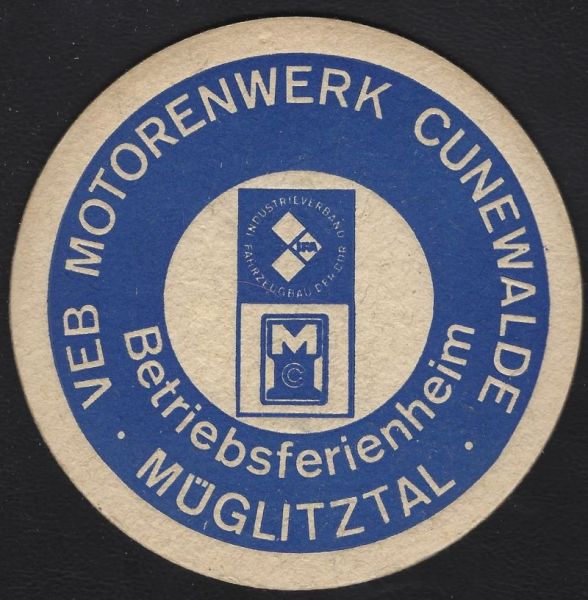Bierdeckel vom VEB Motorenwerk Cunewald aus dem Müglitztal