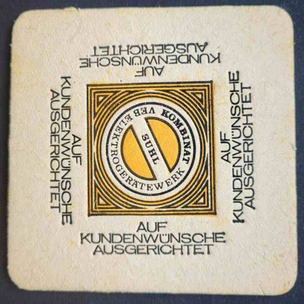 Bierdeckel vom Betrieb VEB Elektrogerätewerk Suhl