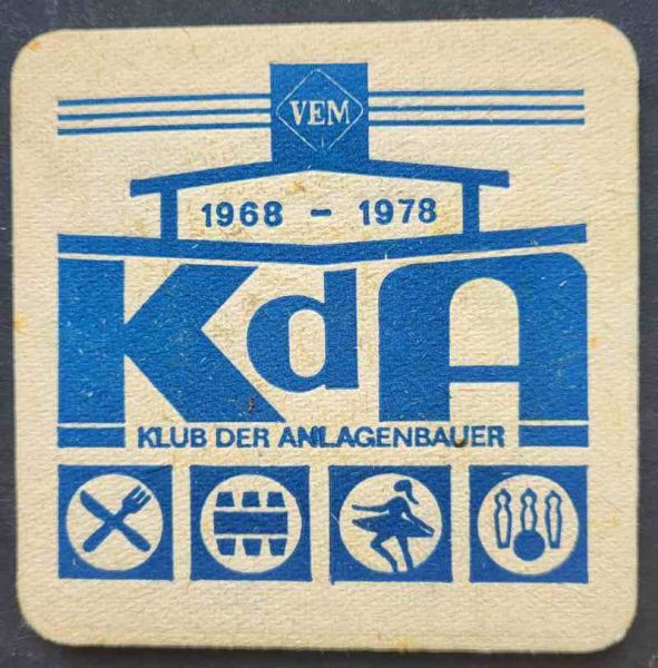 Bierdeckel vom Betrieb KDA Klub der Anlagenbauer