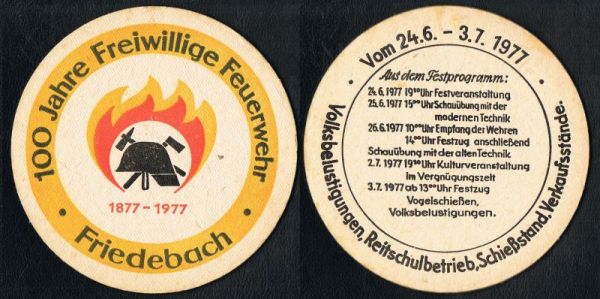 Bierdeckel aus Friedebach / 100 Jahre Feuerwehr