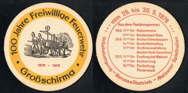 Bierdeckel aus Großschirma / 100 Jahre Feuerwehr