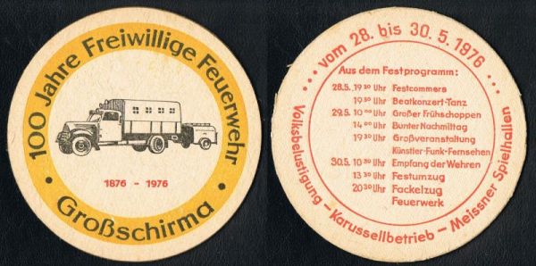 Bierdeckel aus Großschirma / 100 Jahre Feuerwehr