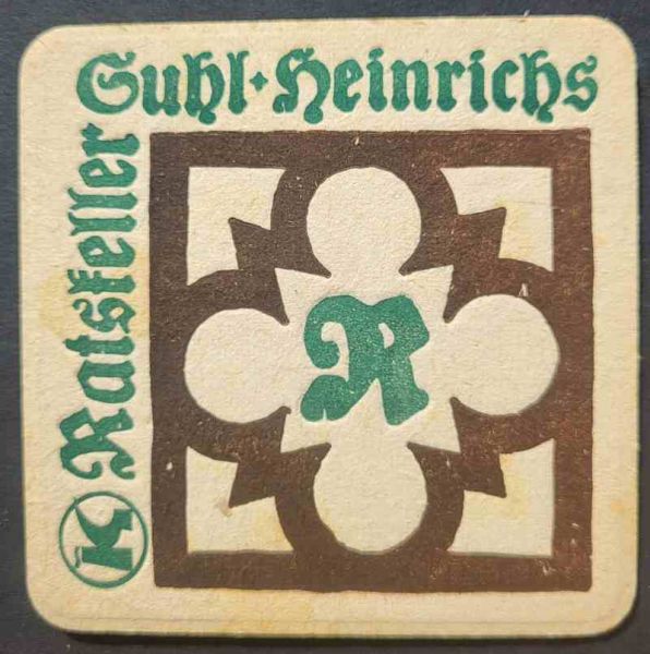 Bierdeckel vom Ratskeller Suhl / Heinrichs