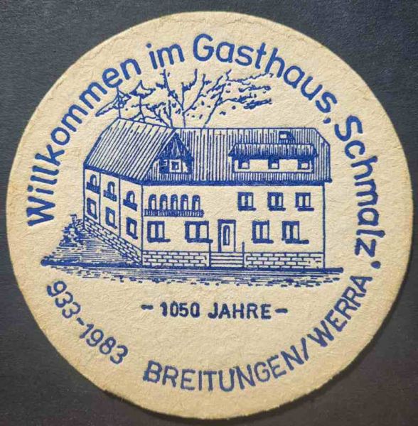 Bierdeckel vom Gasthaus Schmalz, Breitungen / Werra