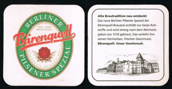 bärenquell brauerei bierdeckel
