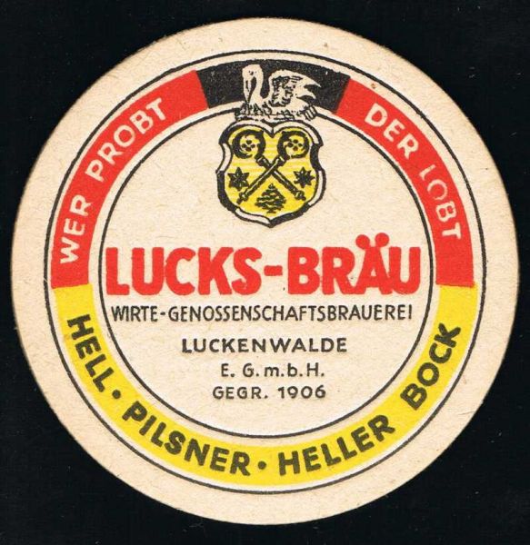 lucks bräu luckenwalder brewery coaster