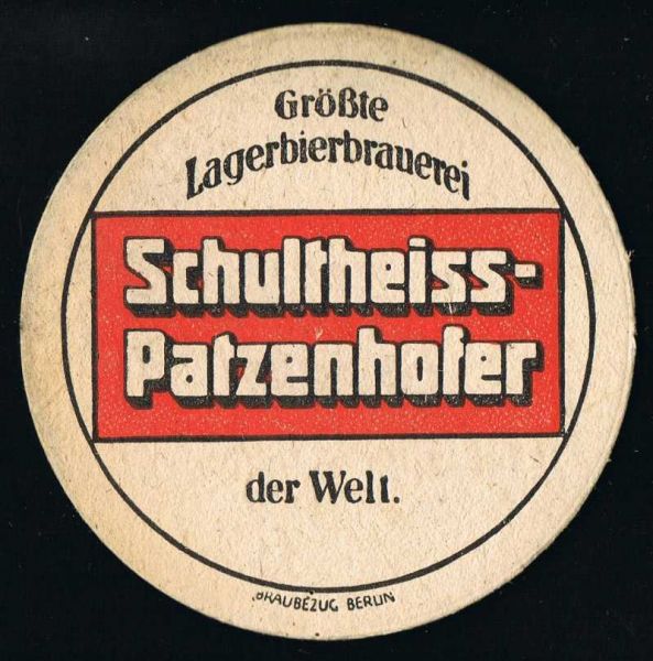 schultheiss patzenhofer brauerei berlin vorkriegsbierdeckel vk