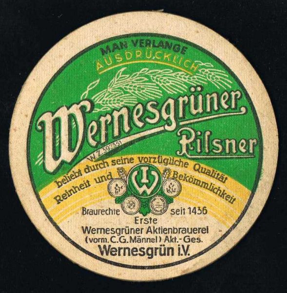 wernesgrüner brauerei vorkriegsbierdeckel vk