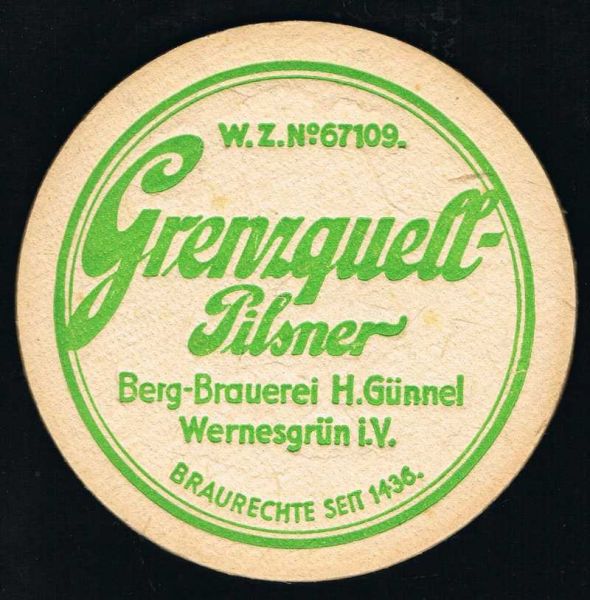 grenzquell wernesgrün brauerei vorkriegsbierdeckel vk