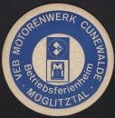 Bierdeckel vom VEB Motorenwerk Cunewald aus dem Müglitztal